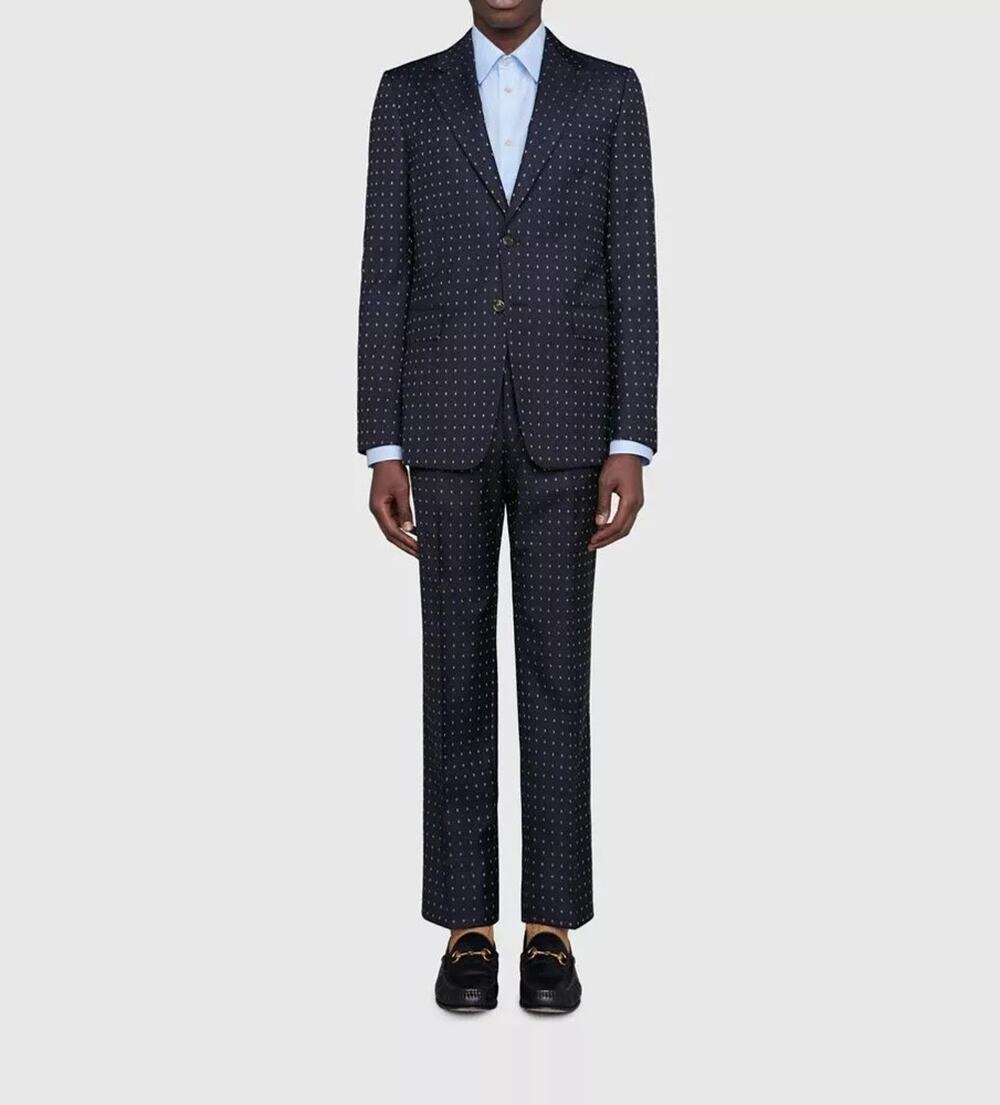 Gucci NWT Mens Blue GG Logo Wool 2 Piece Slim Fit Suit Jacket Pants IT 46